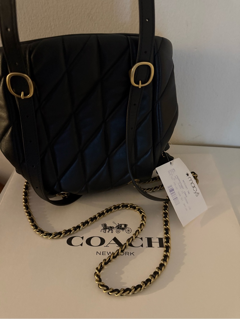 Coach Black Quilted Leather Backpack/ Crossbody with Gold Hardware Retail: $495 - Picture 15 of 15